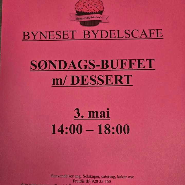 Søndagsbuffet med dessert – 3. mai, 14:00–18:00.